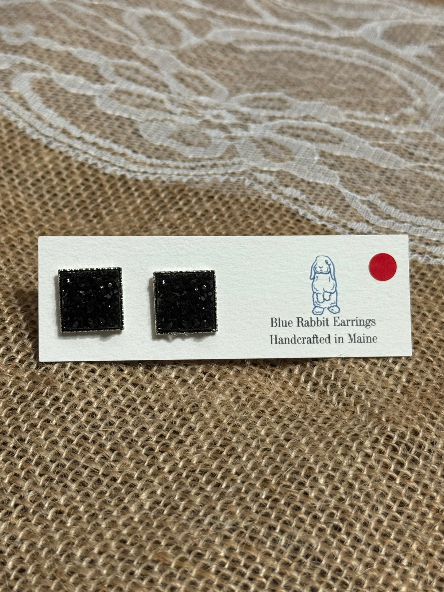 Square Black Druzy Studs