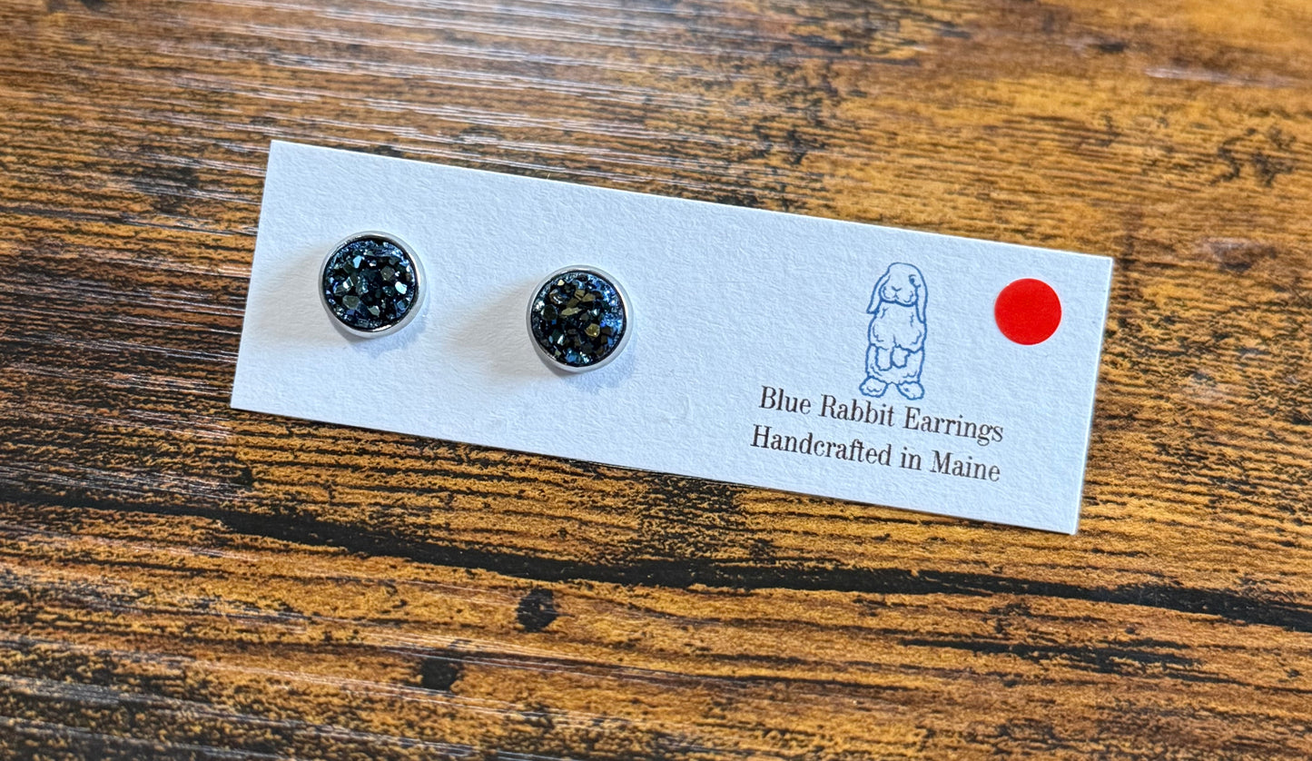 Metallic Blue Druzy Studs 8mm