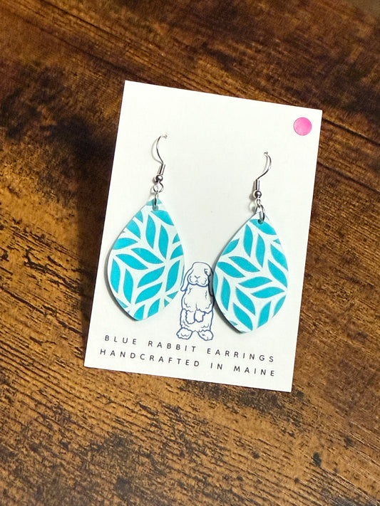 Acrylic Teal Leaf Earrings