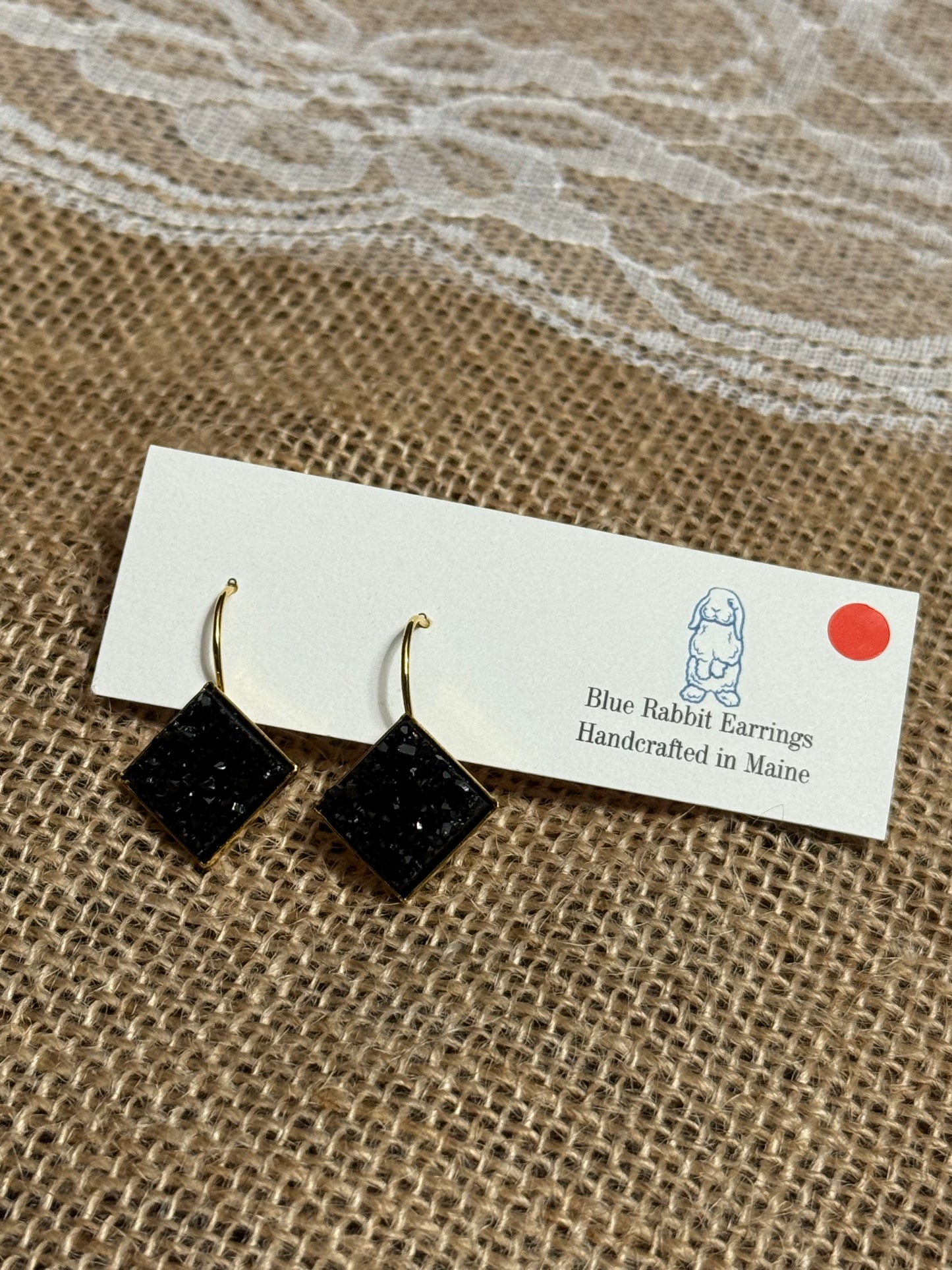 Black Druzy Gold Leverbacks 12mm