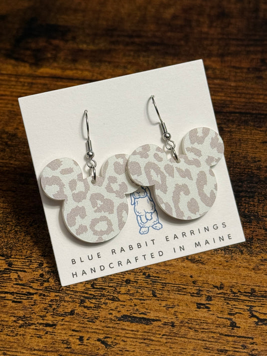 Acrylic Snow Leopard Mouse Earrings
