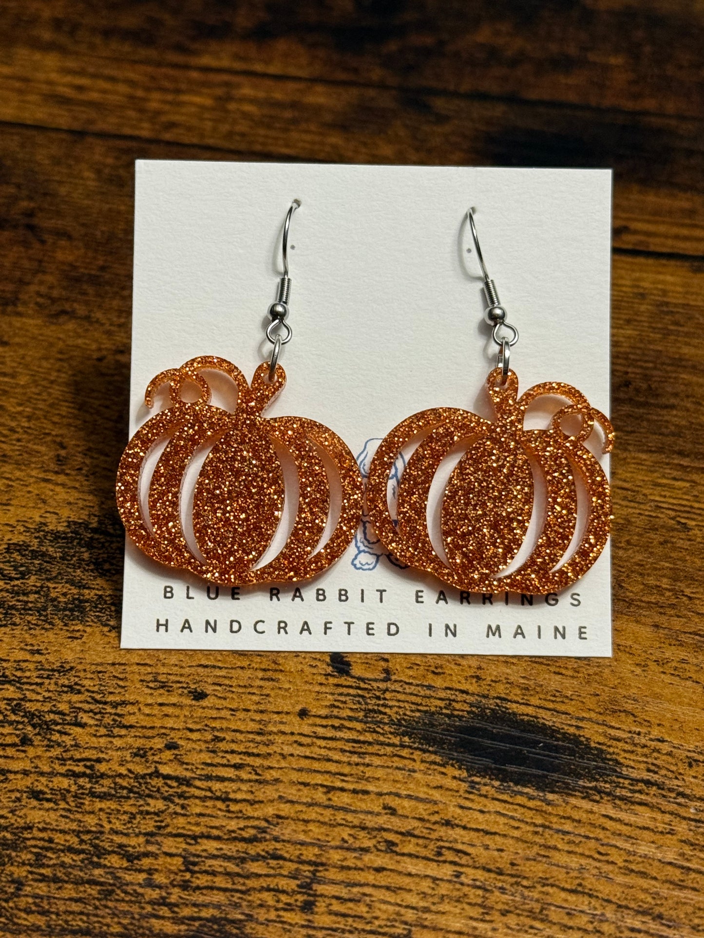Acrylic Orange Glitter Pumpkin Earrings