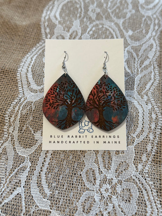Wood Rustic Copper Tree Earrings