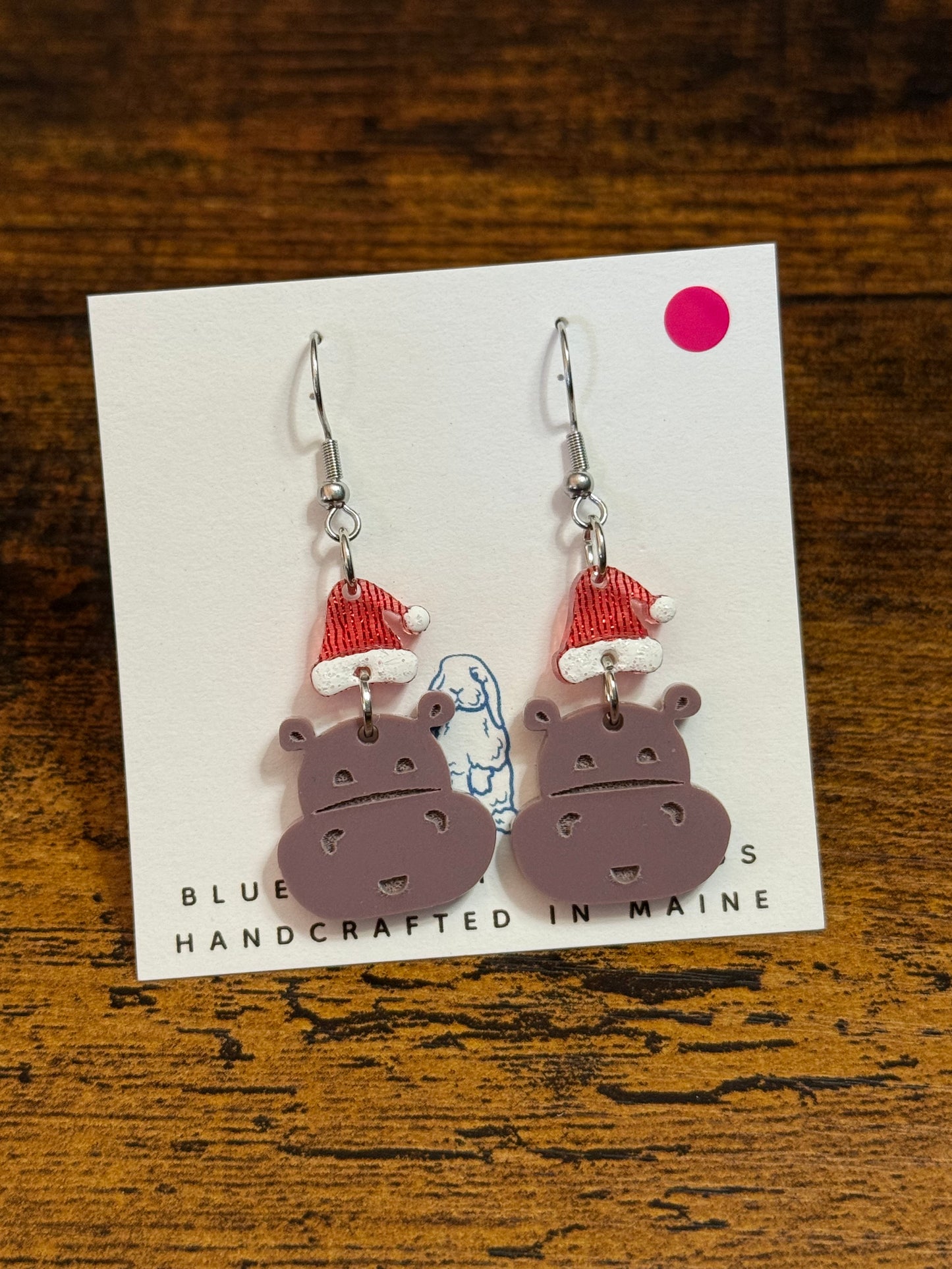 Acrylic Christmas Hippo Earrings