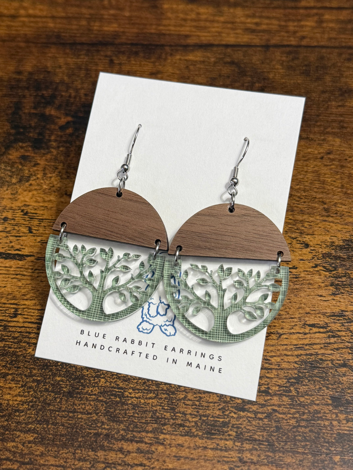 Acrylic & Walnut Tree Earrings