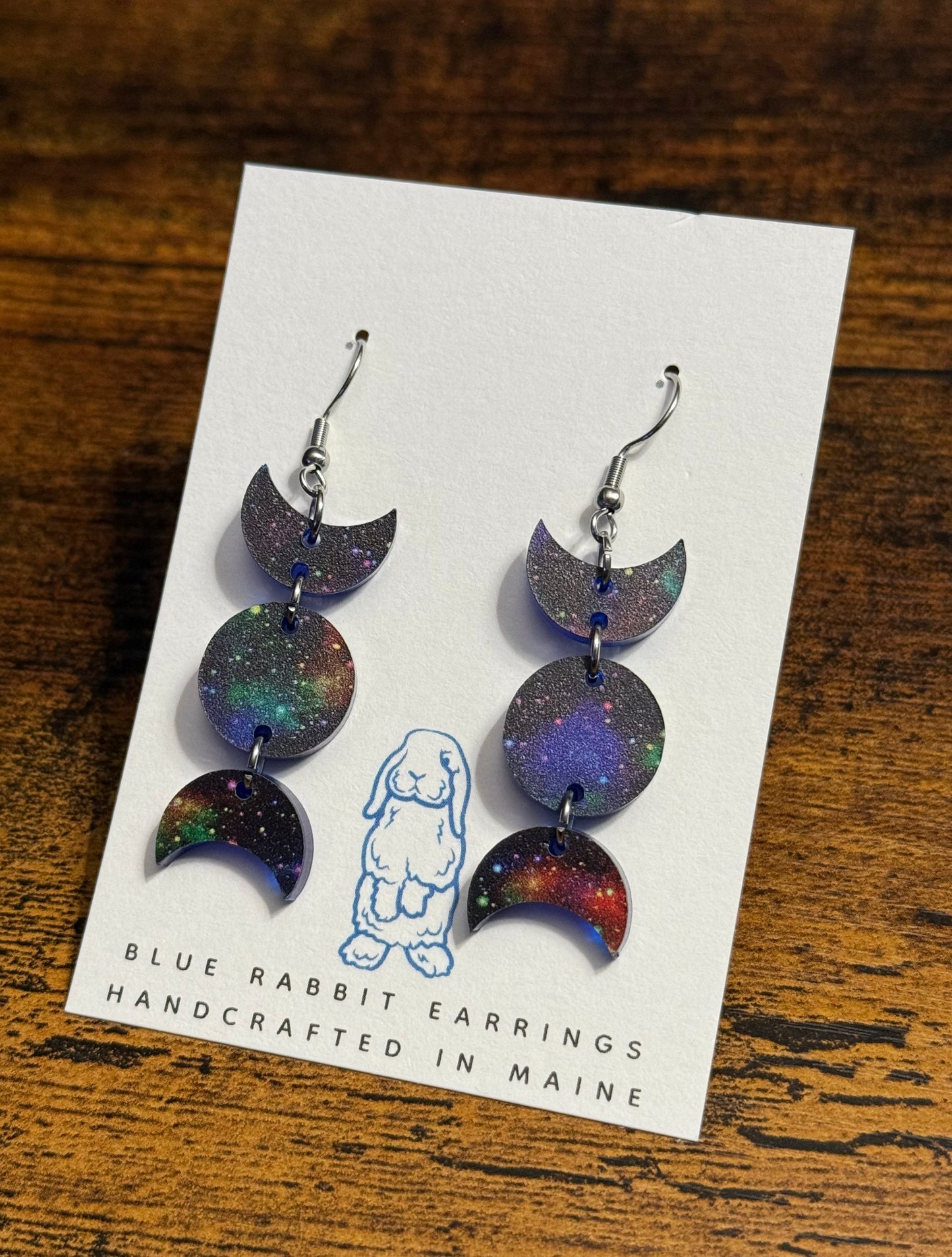 Acrylic Galaxy Print Moon Phase Earrings