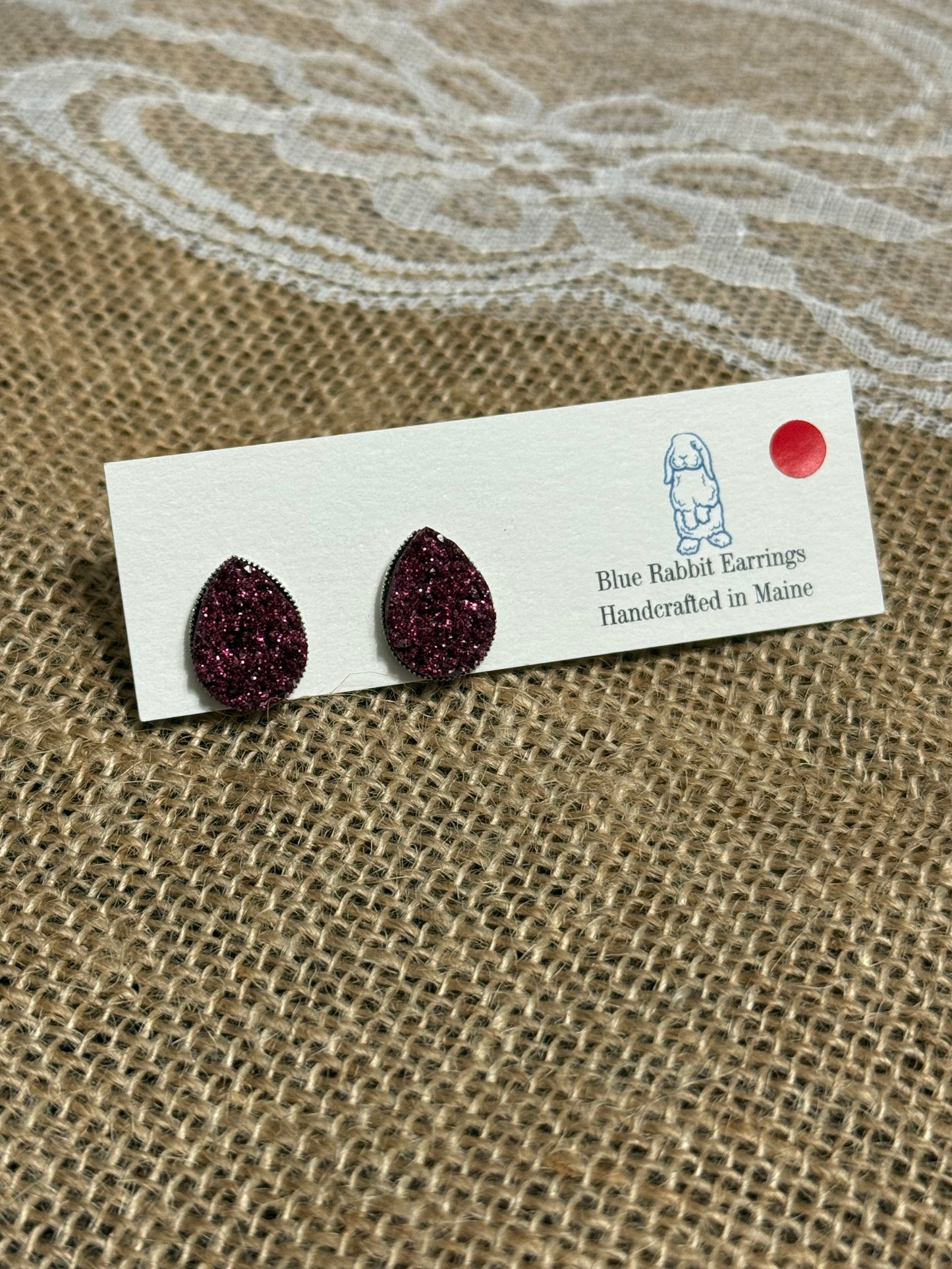 Teardrop Merlot Druzy Studs
