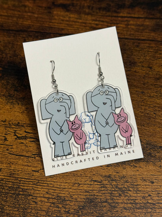 Acrylic Elephant & Piggie Earrings