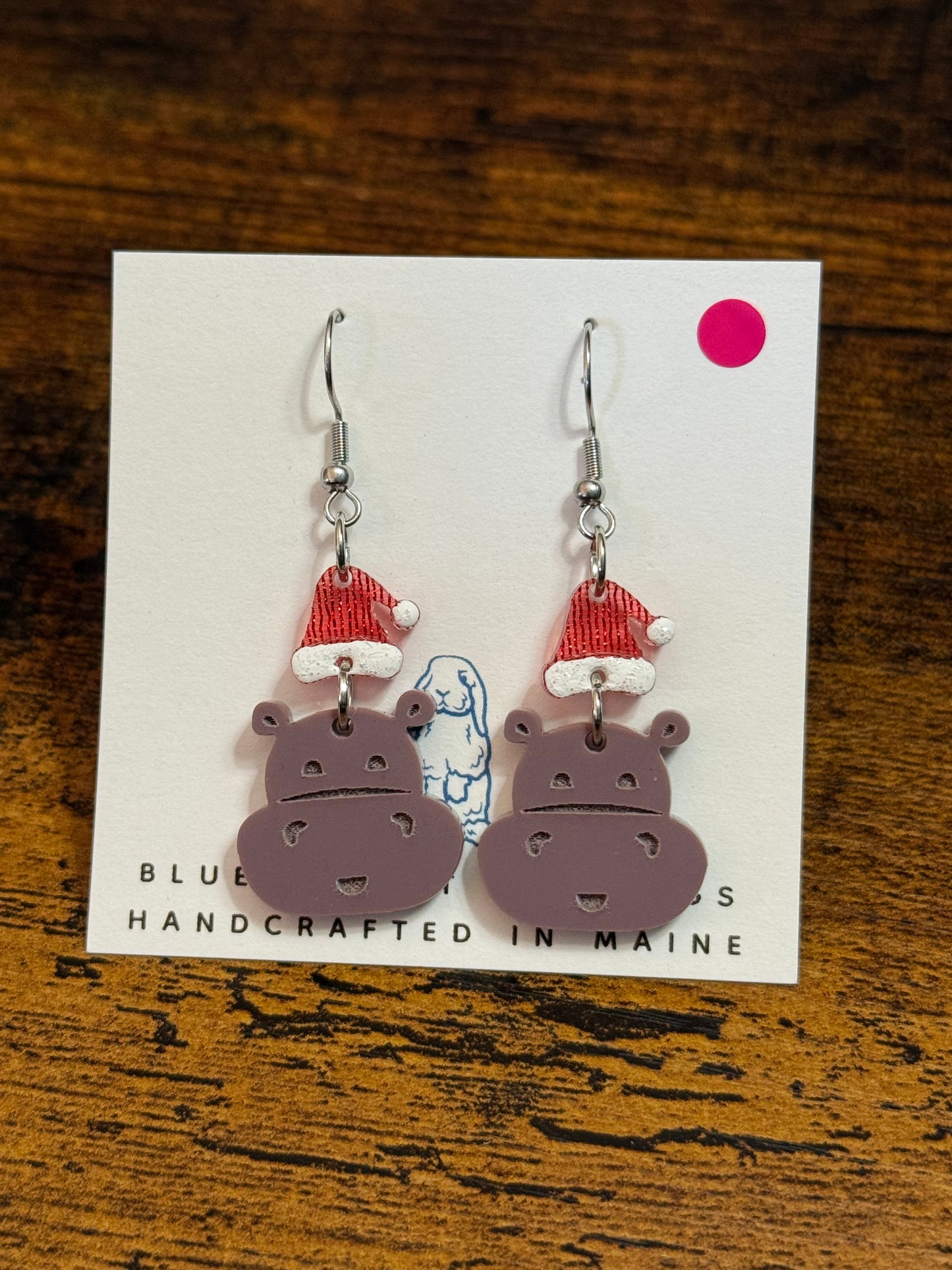 Acrylic Christmas Hippo Earrings