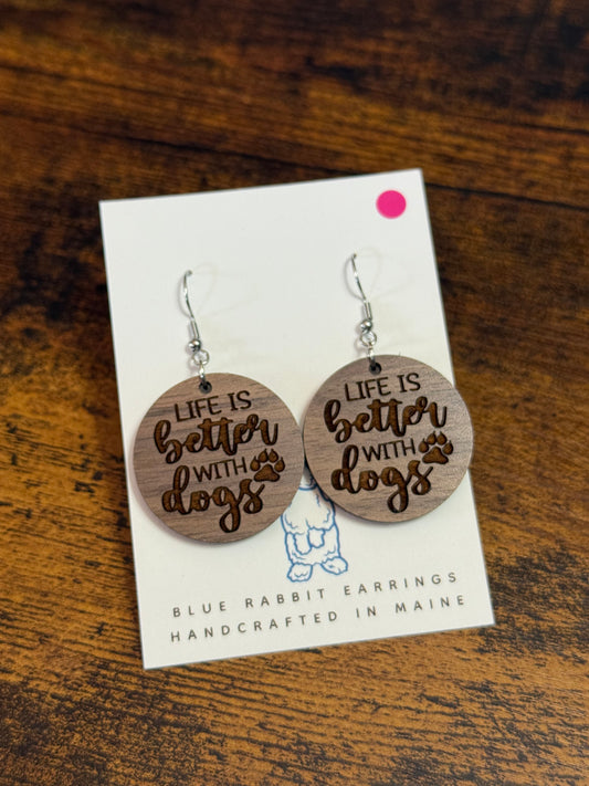 Walnut Better With Dogs Earrings