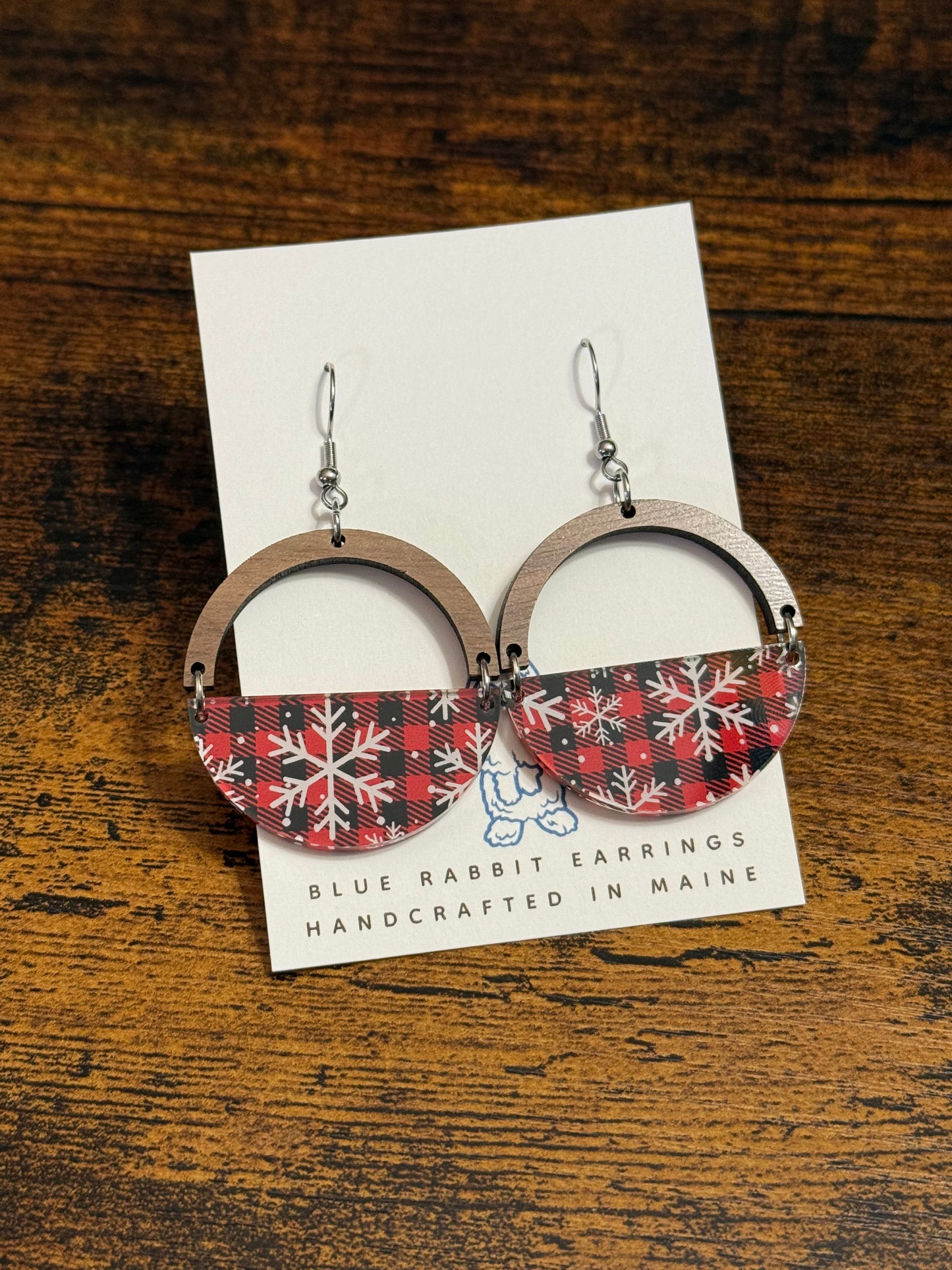 Acrylic Snowflake & Buffalo Plaid Earrings