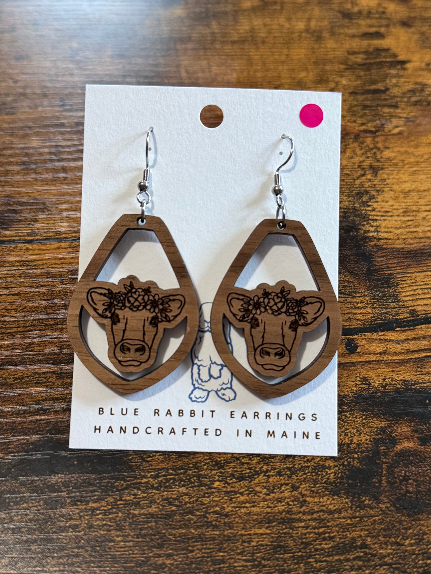 Walnut Cow Earrings