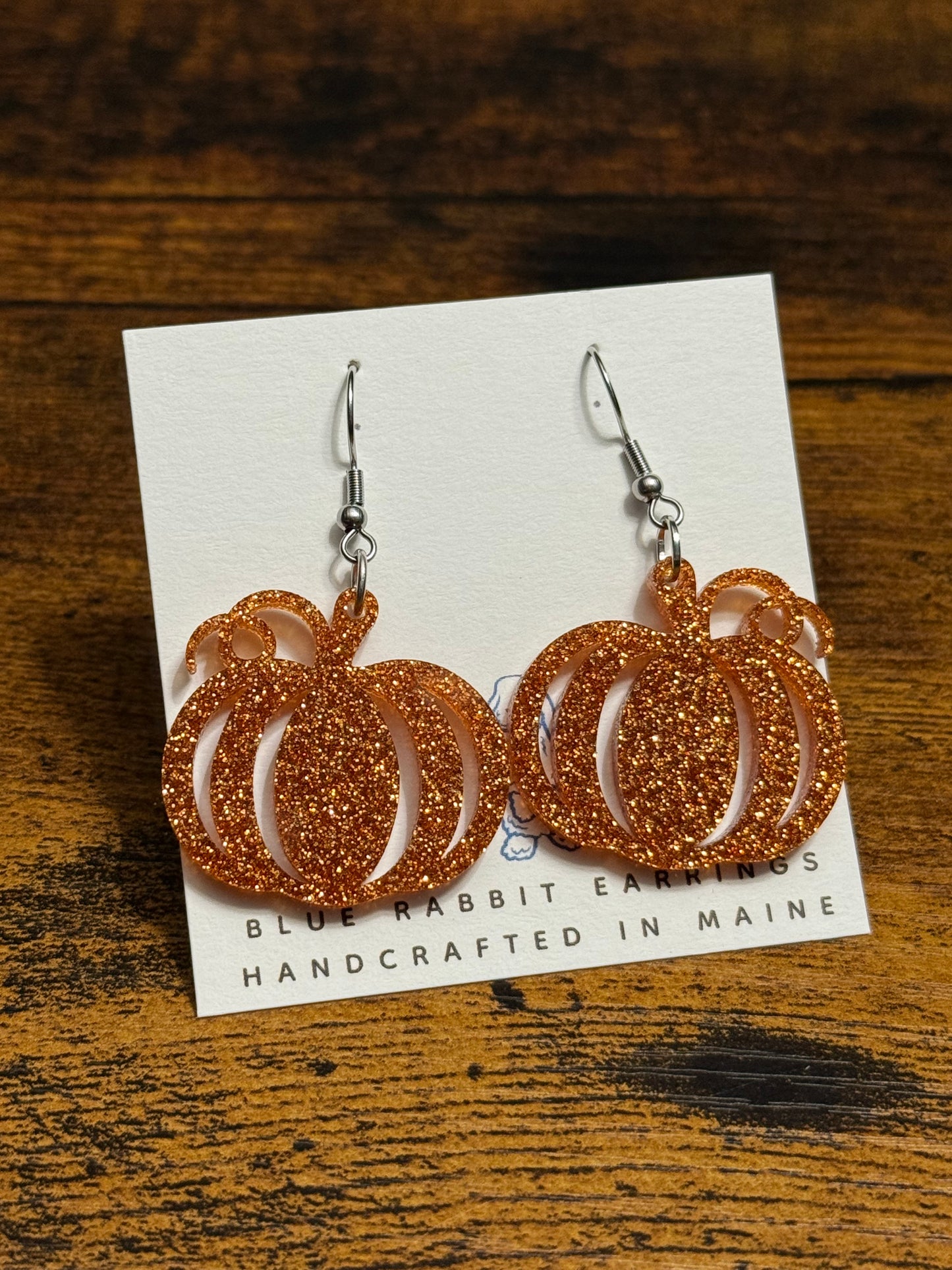 Acrylic Orange Glitter Pumpkin Earrings