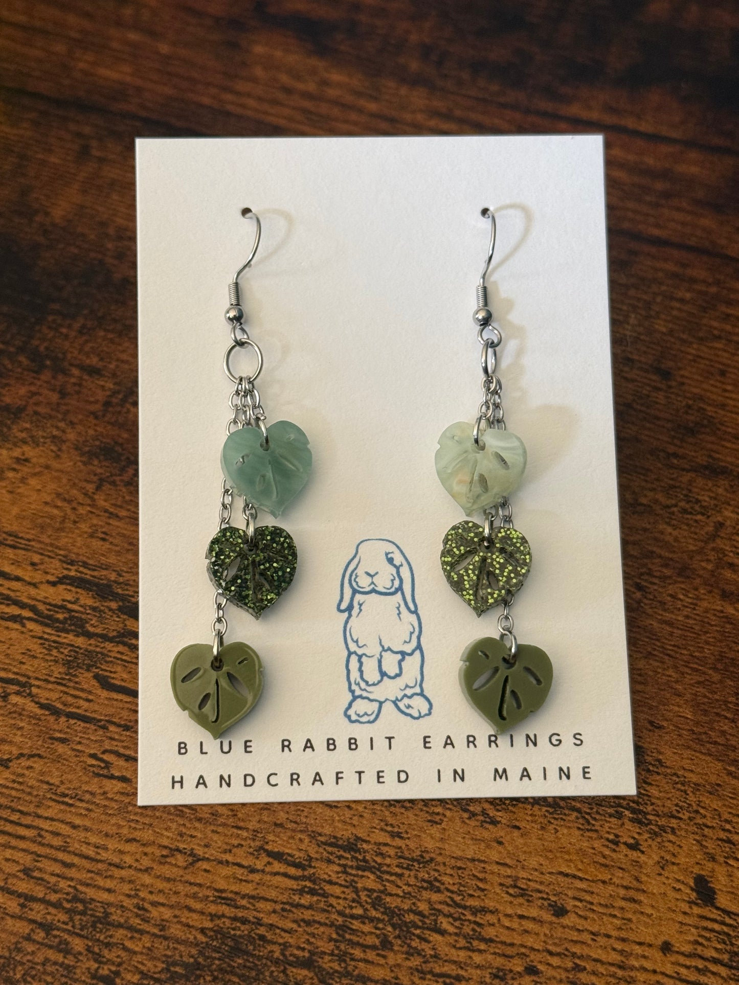 Acrylic Pothos Leaf Tassel Earrings