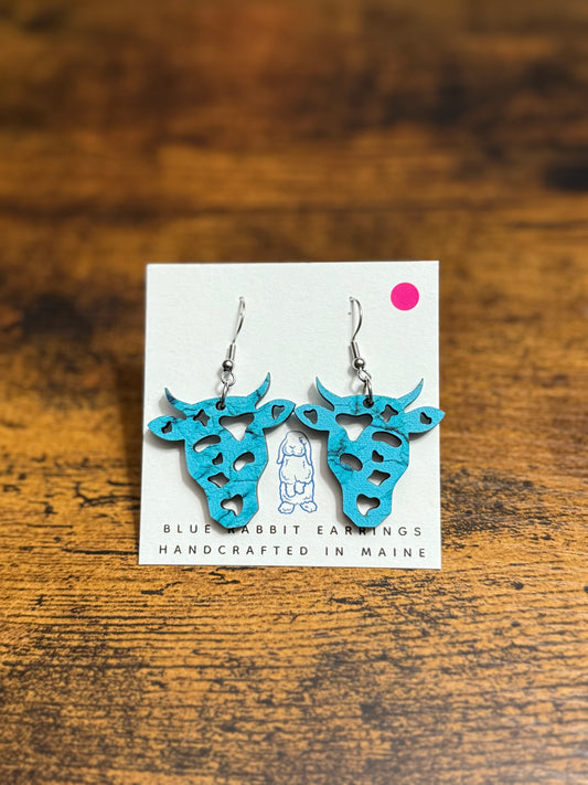 Acrylic Turquoise Cow Earrings
