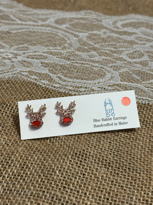 Acrylic Red Nose Reindeer Studs