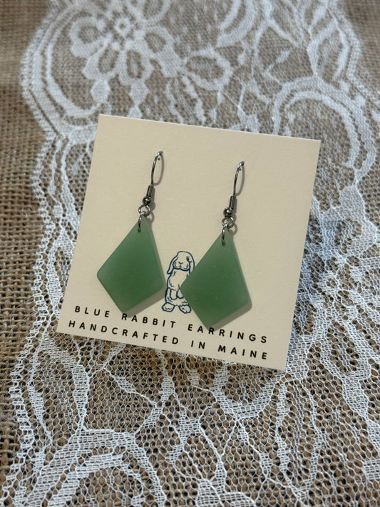 Green Diamond Sea Glass Earrings