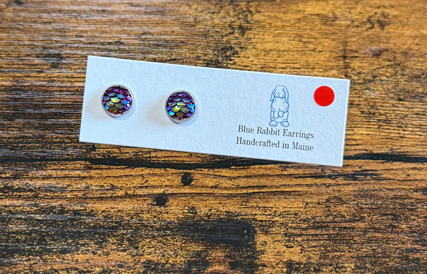 Magenta Mermaid Studs 8mm