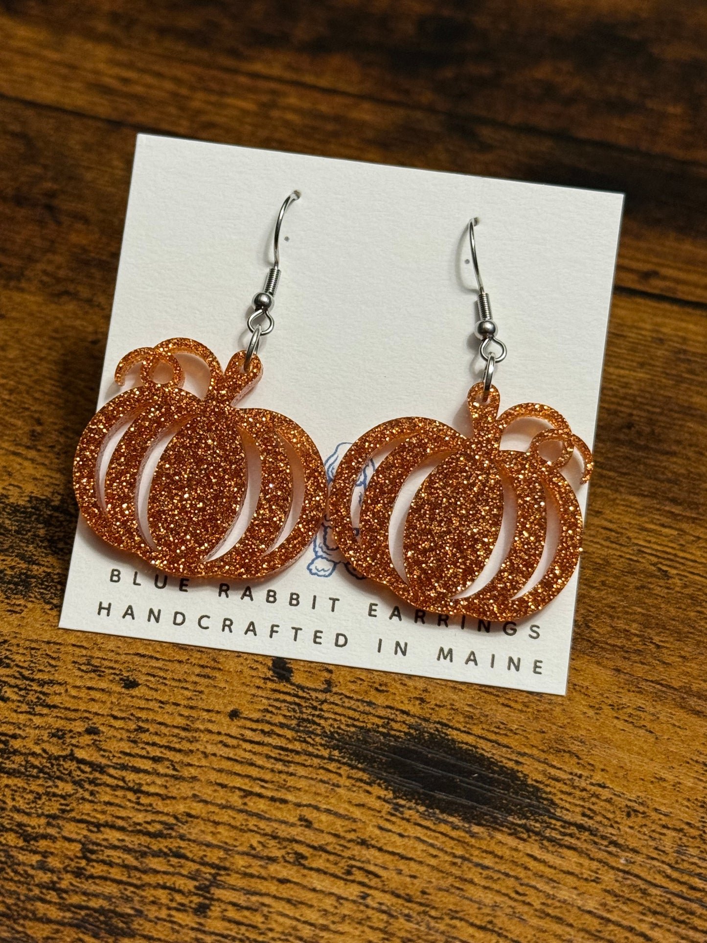 Acrylic Orange Glitter Pumpkin Earrings