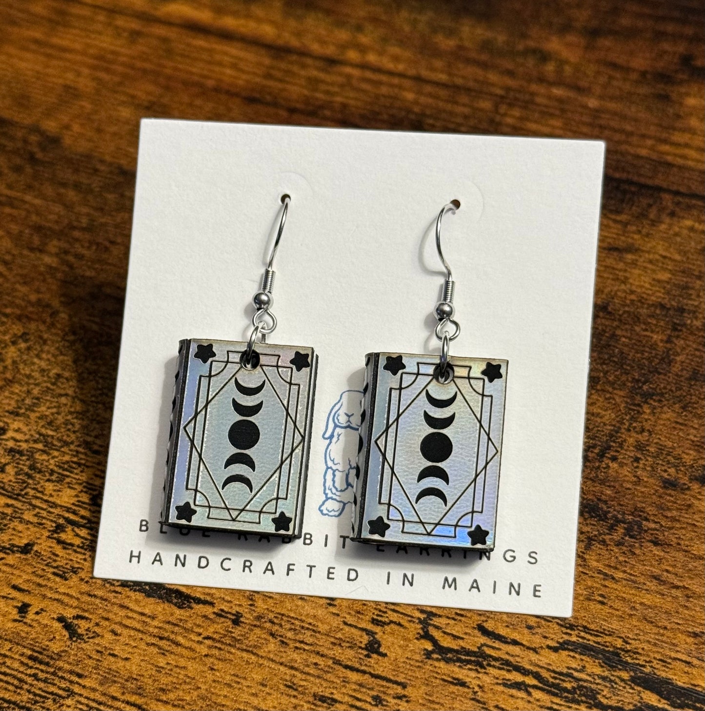 Holographic Leatherette Celestial Book Earrings