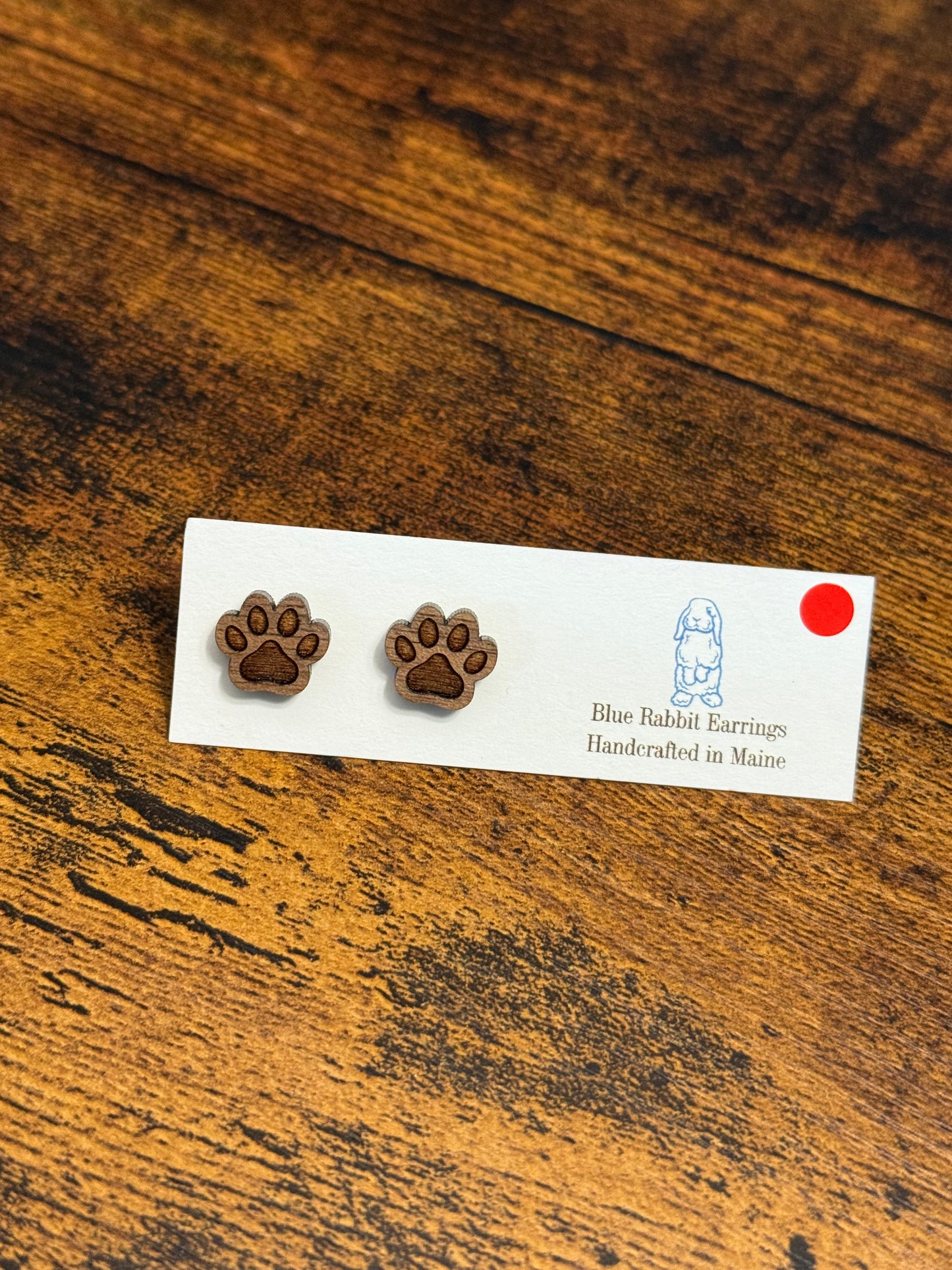 Walnut Paw Print Studs