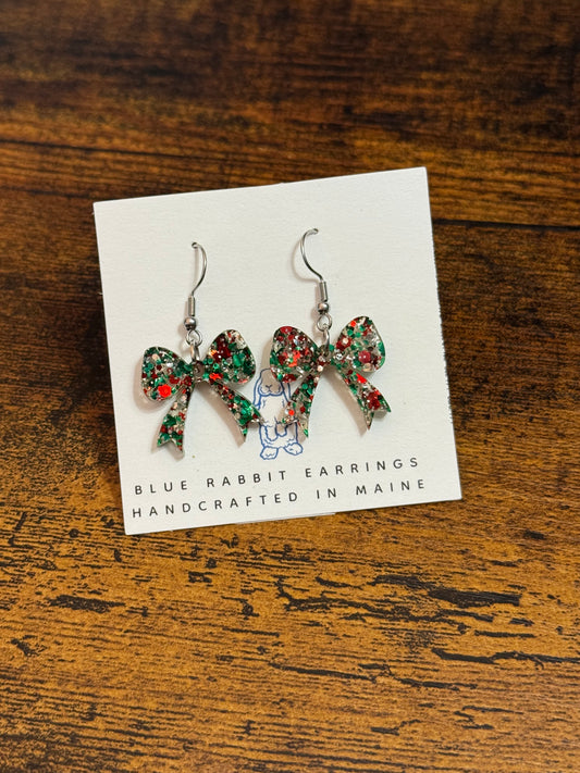 Acrylic Christmas Color Glitter Bow Earrings