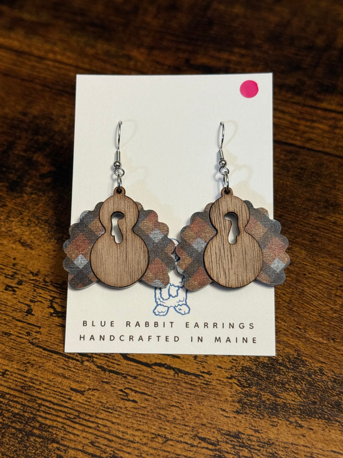 Acrylic Plaid Turkey Earrings