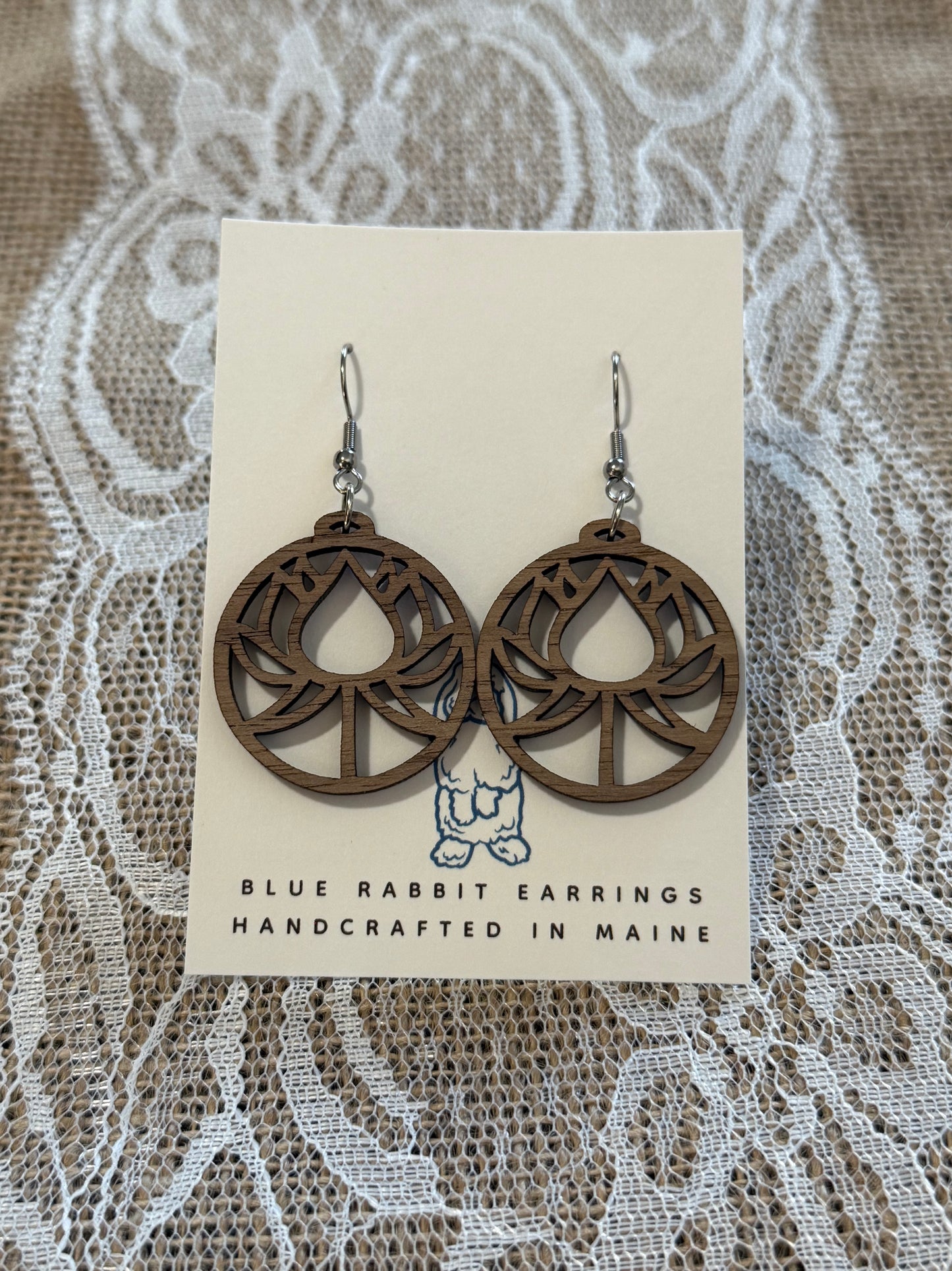Walnut Lotus Flower Earrings