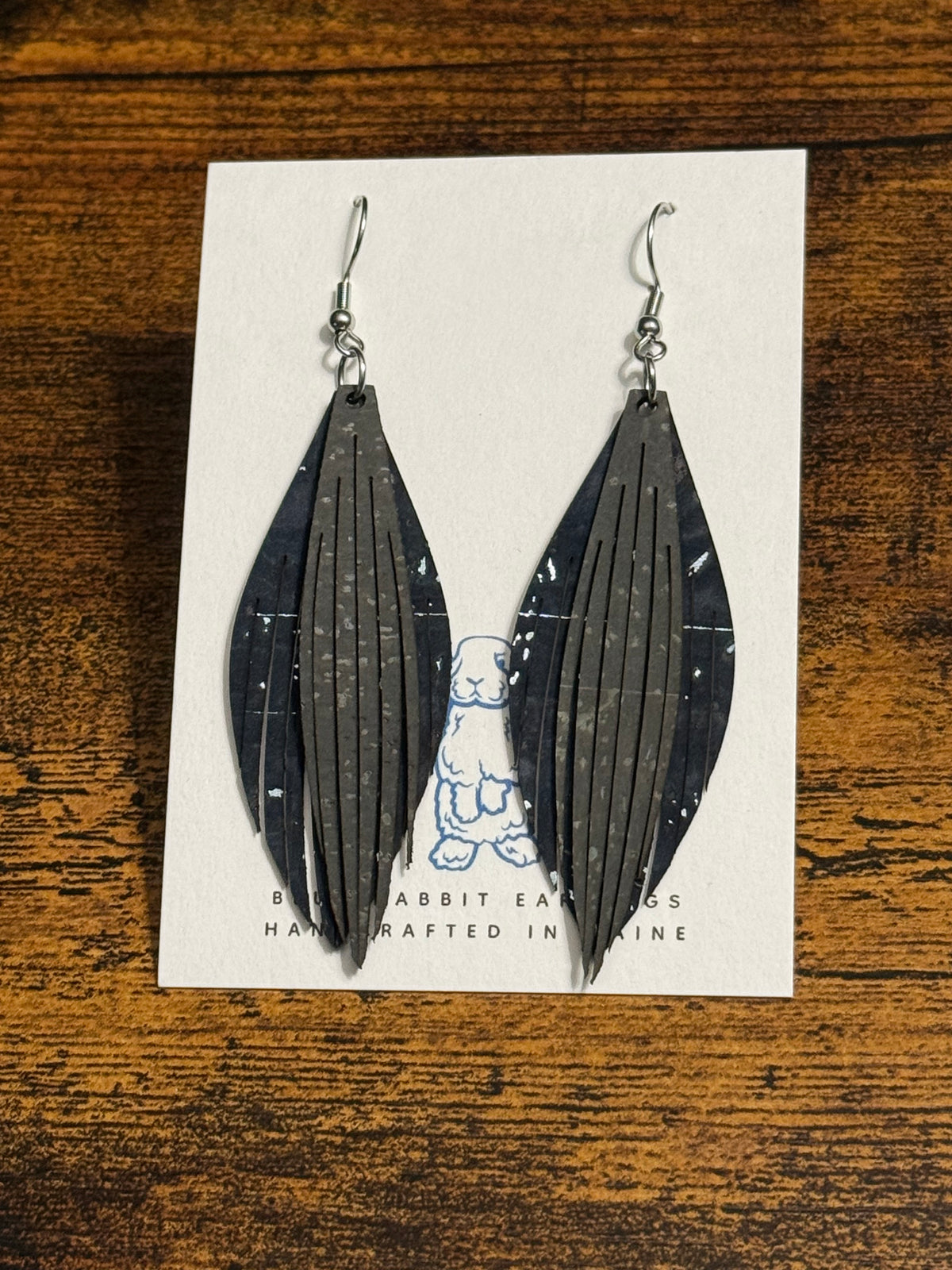 Black Cork & Gray Leather Earrings