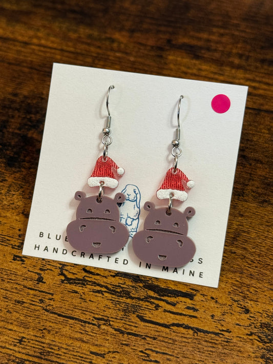 Acrylic Christmas Hippo Earrings