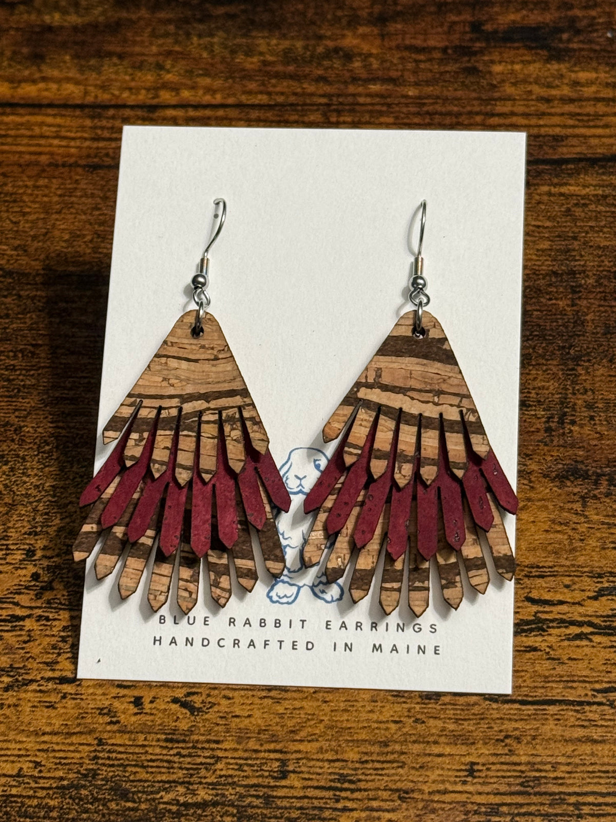 Cork & Leather Triple Layer Earrings-Red