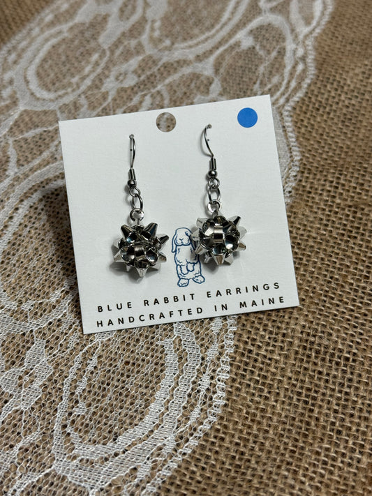 Silver Christmas Bow Earrings