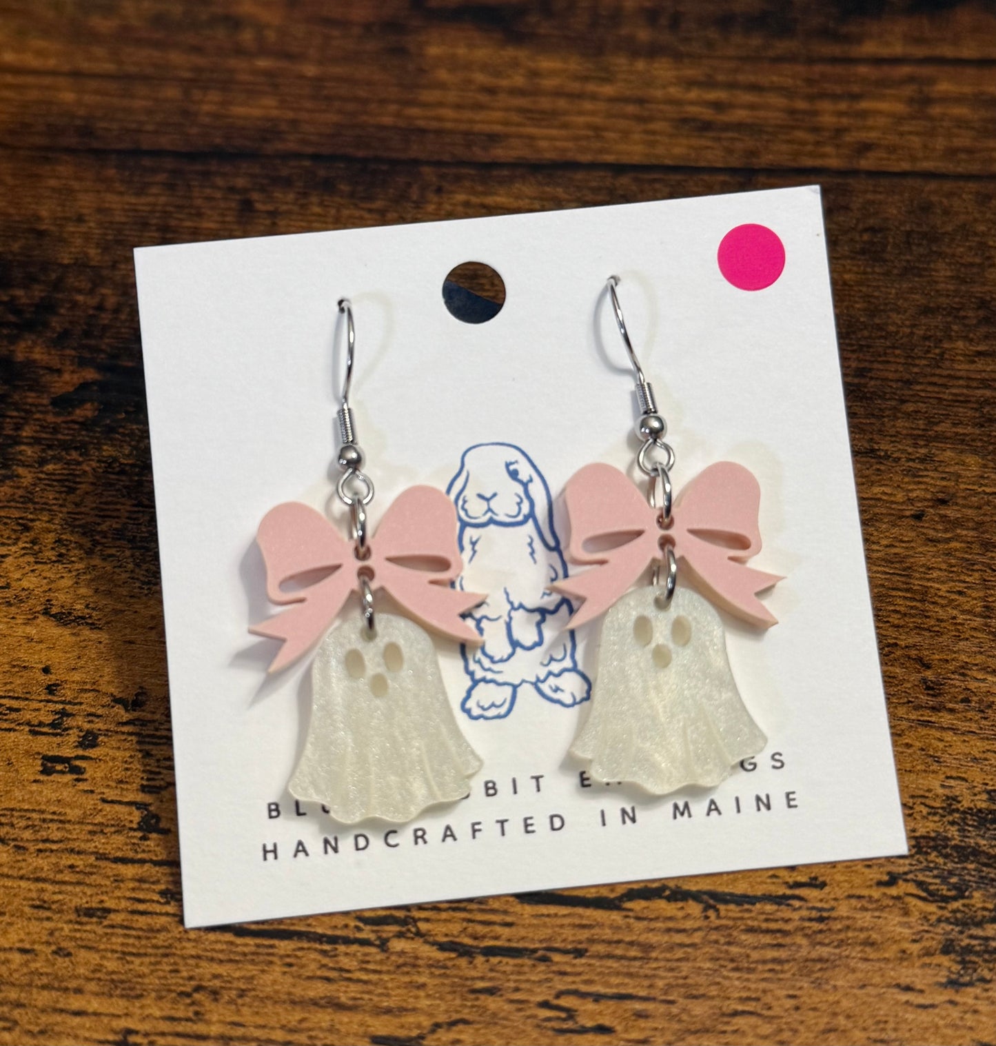 Acrylic Ghosts & Bow Earrings- Blush