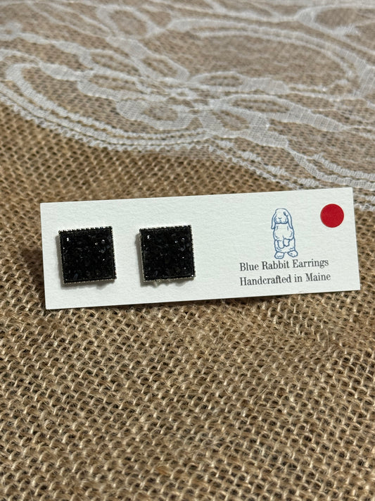 Square Black Druzy Studs
