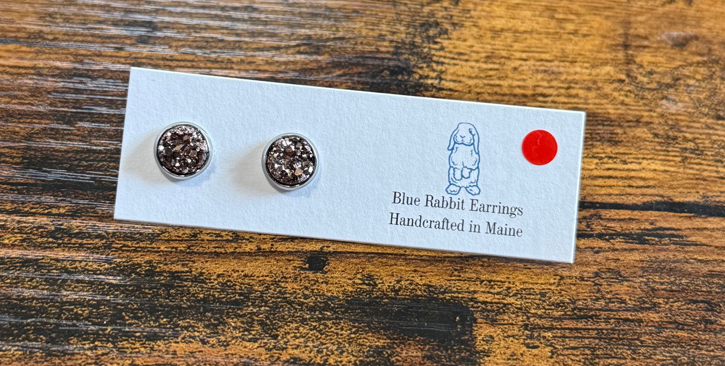 Metallic Rose Gold Druzy Studs 8mm