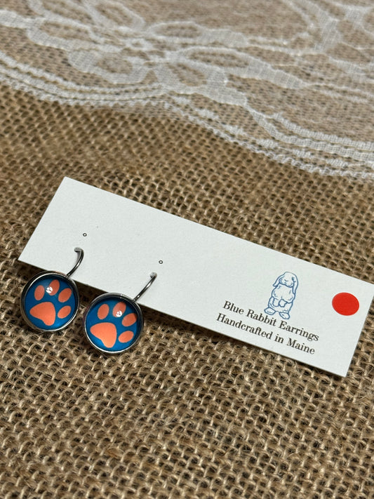 Blue Paw Print Leverbacks 12mm