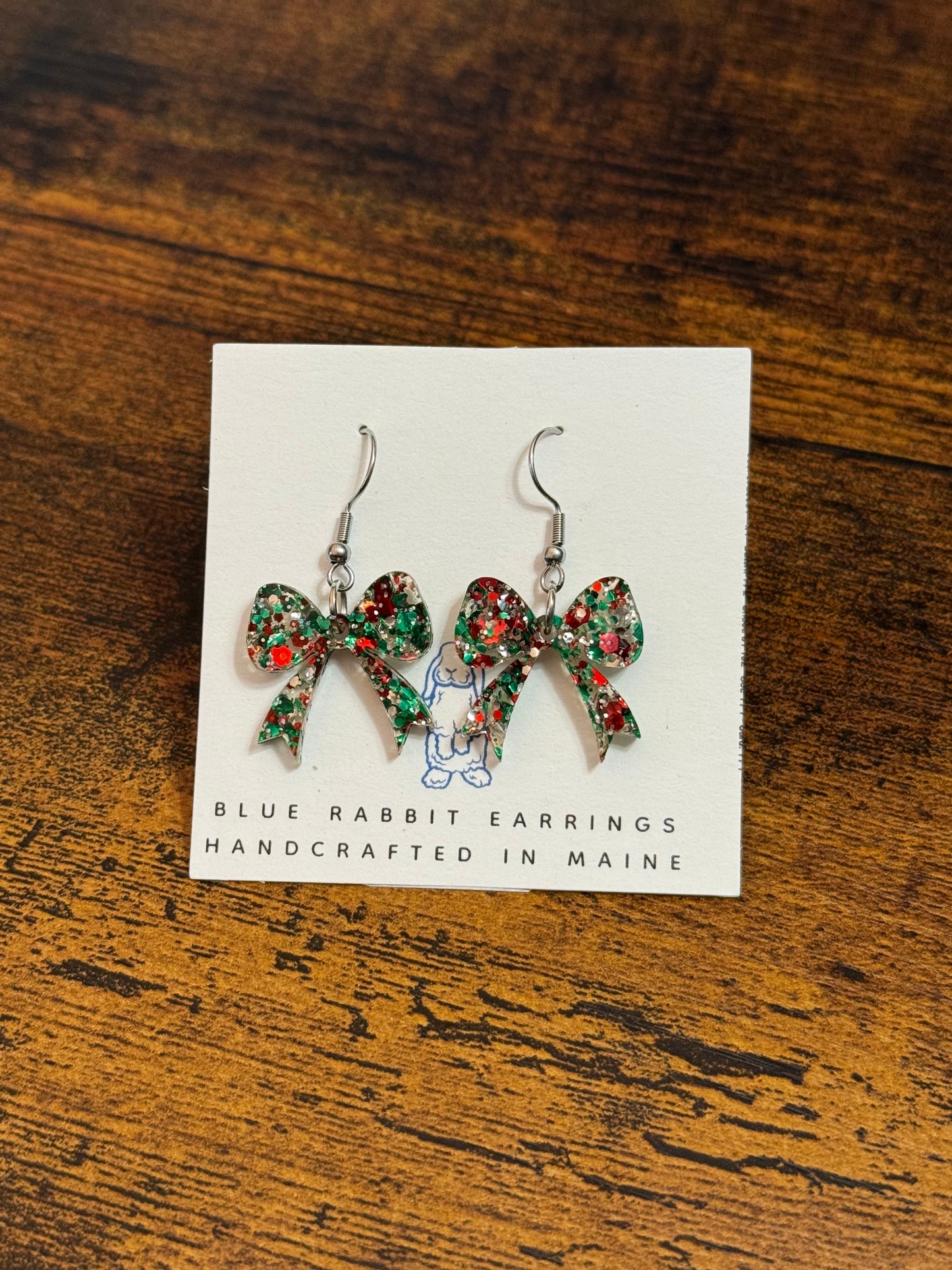 Acrylic Christmas Color Glitter Bow Earrings