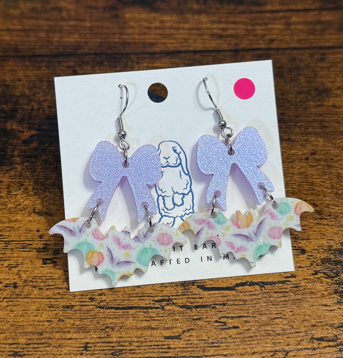 Acrylic Pastel Bat & Bow Earrings