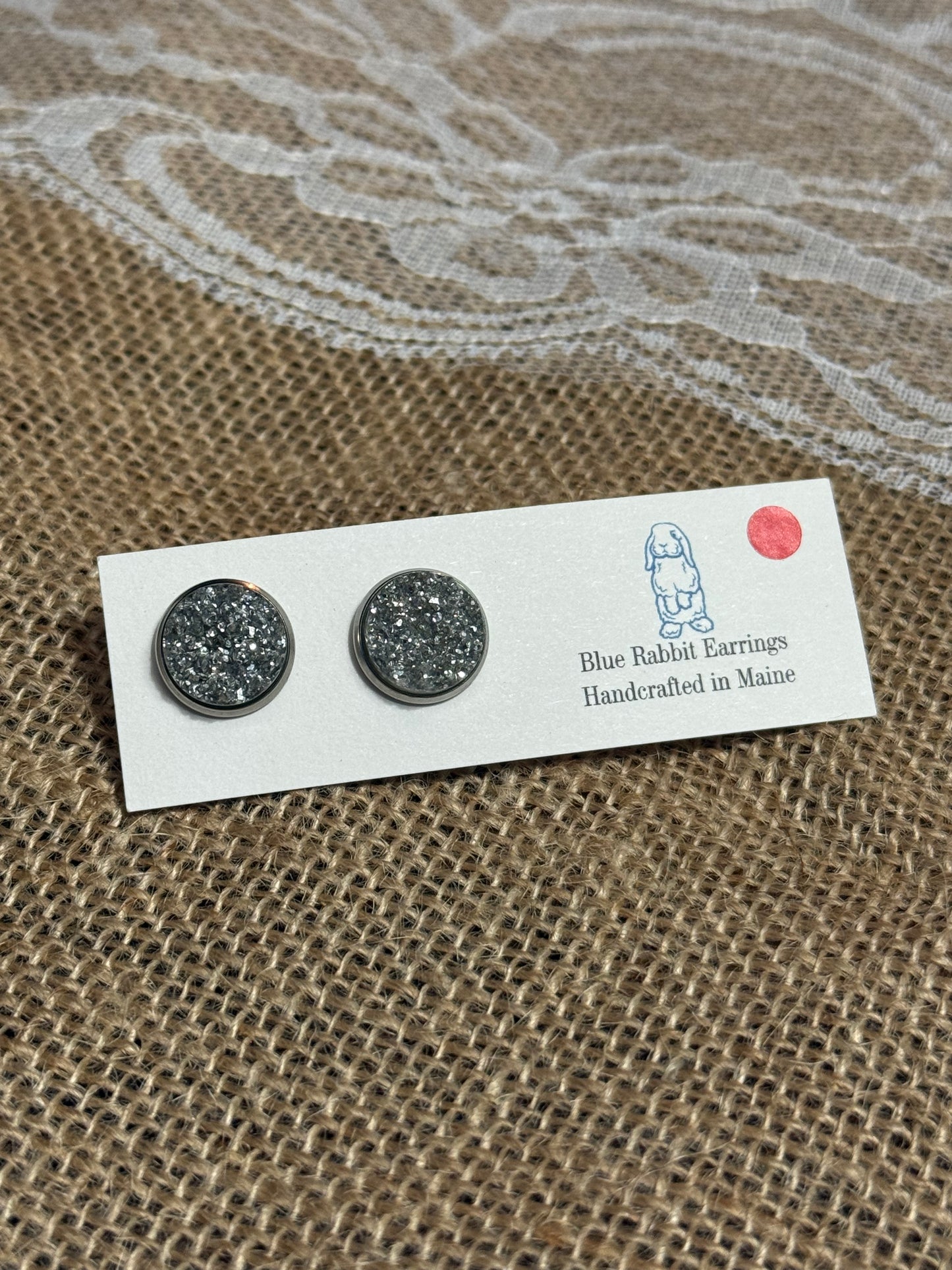 Silver Druzy Studs 12mm