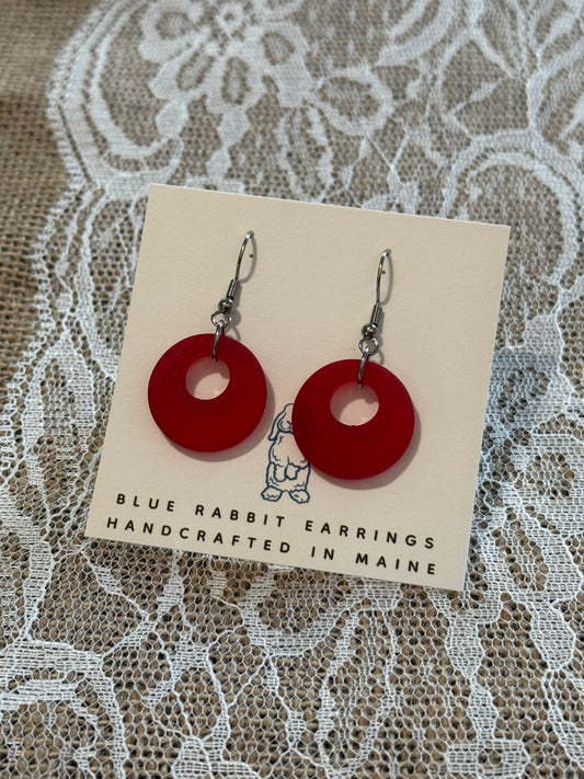 Cherry Red Sea Glass Earrings