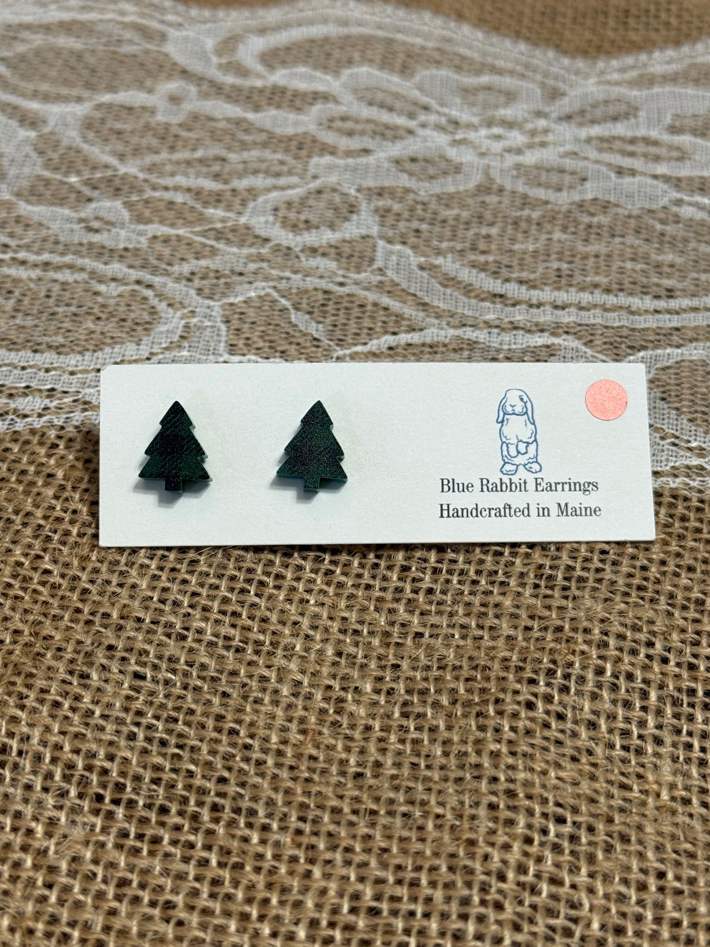 Green Plaid Tree Studs