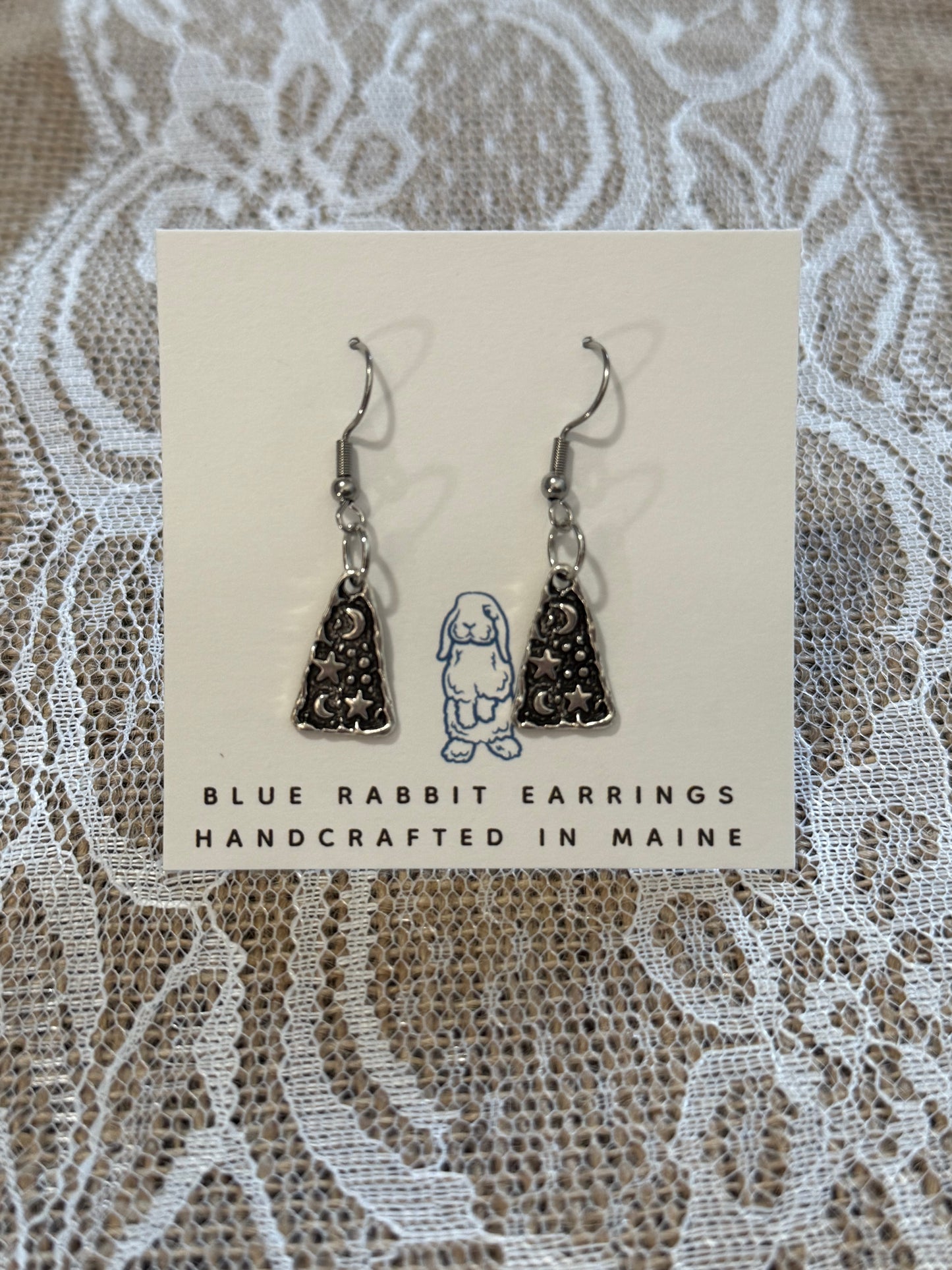 Antique Silver Star & Moon Earrings