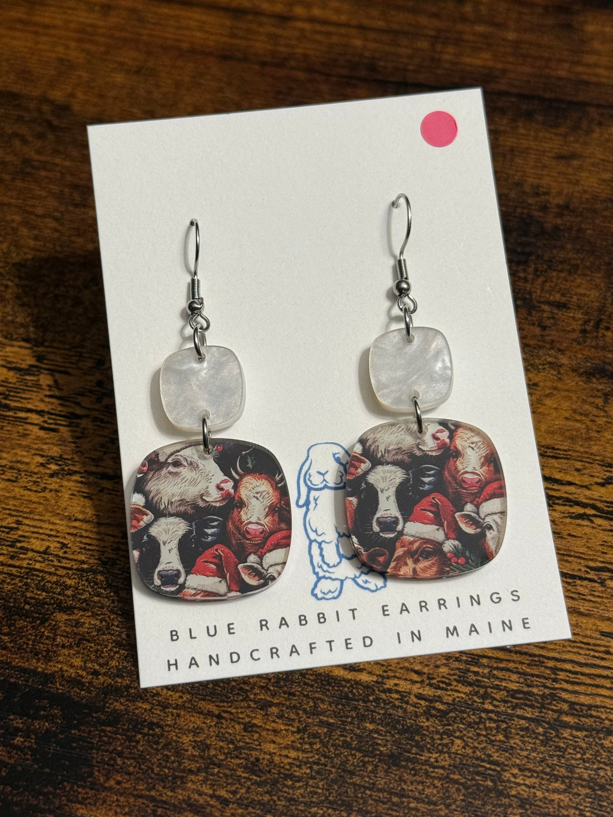 Acrylic Christmas Cow Earrings