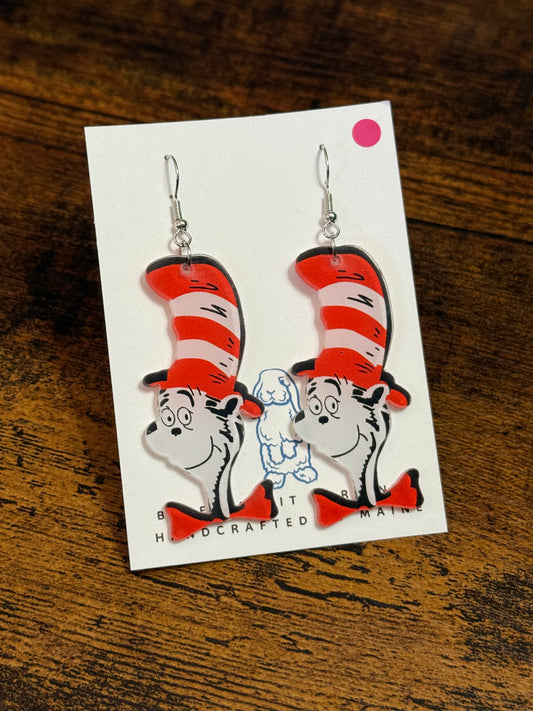 Acrylic Cat in the Hat Earrings