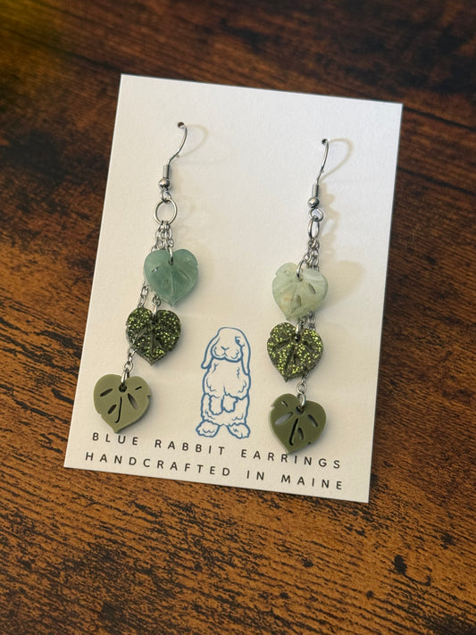 Acrylic Pothos Leaf Tassel Earrings