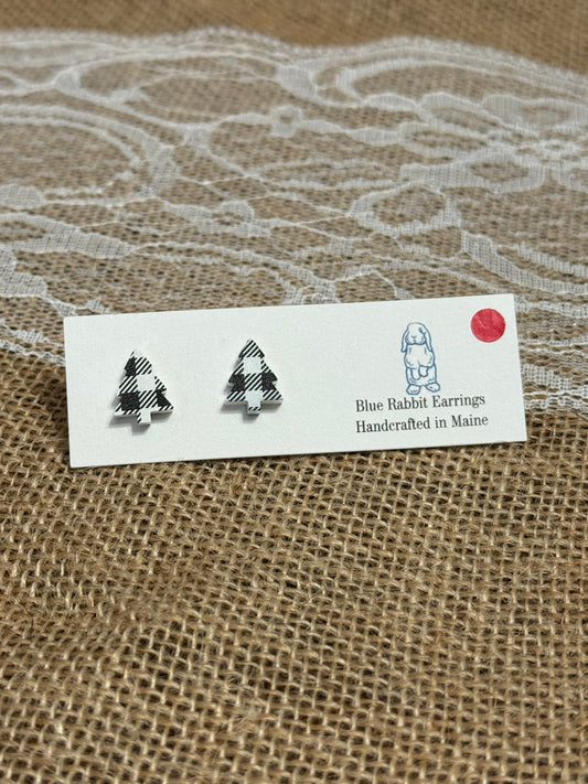 White Plaid Tree Studs