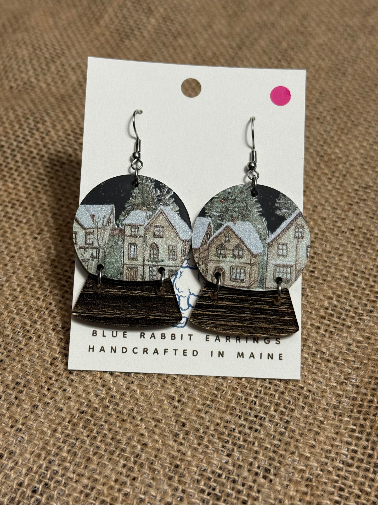 Acrylic Winter Village Snow Globe Earrings