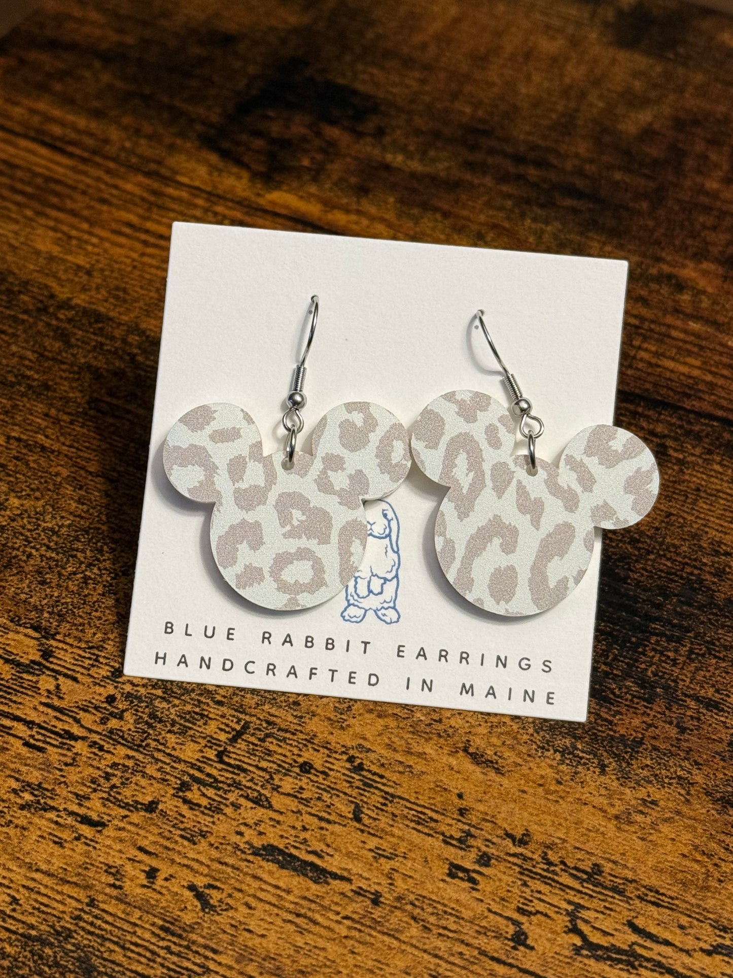 Acrylic Snow Leopard Mouse Earrings