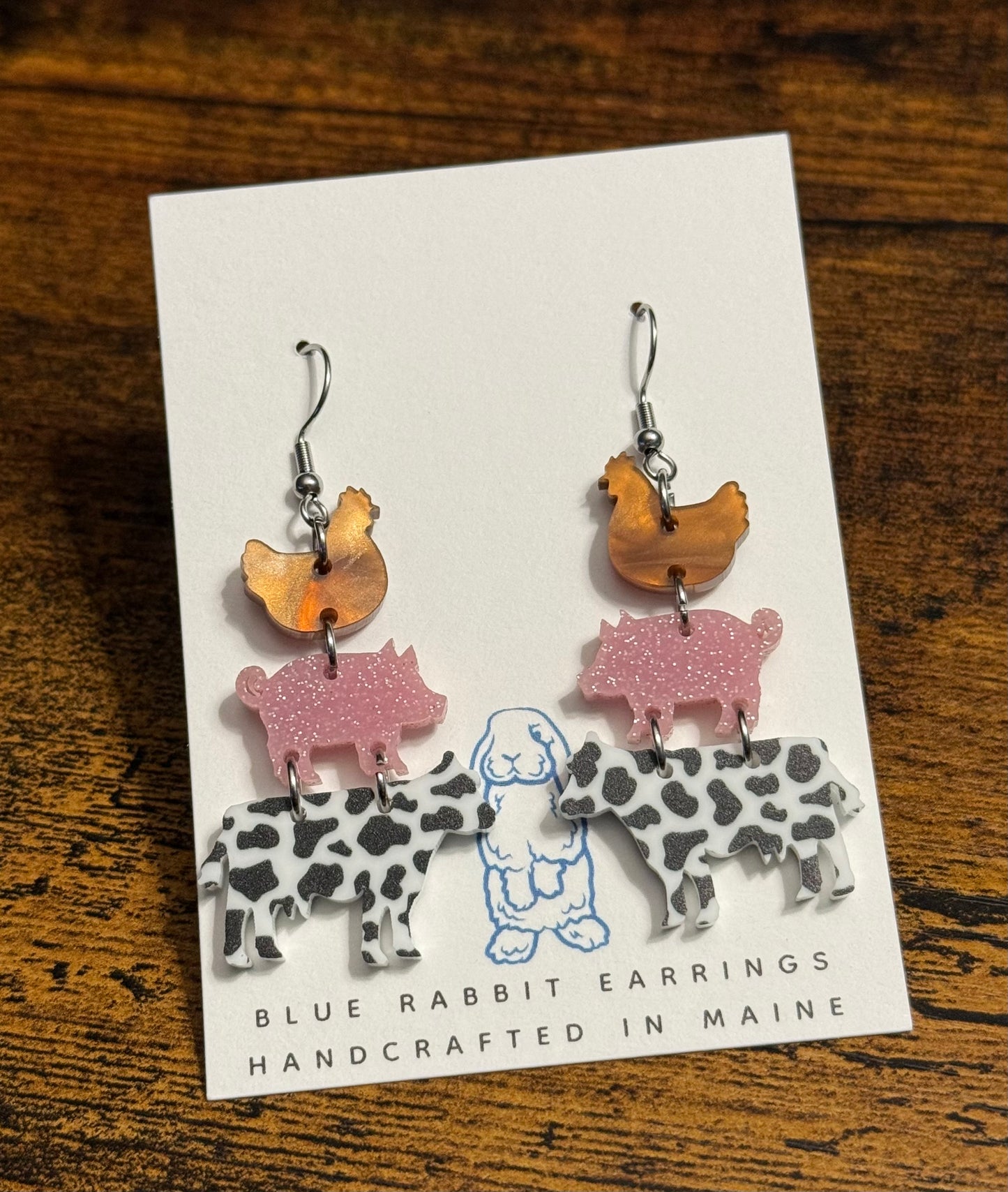 Acrylic Farm Animal Earrings