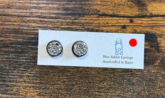 Metallic Silver Druzy Studs 10mm